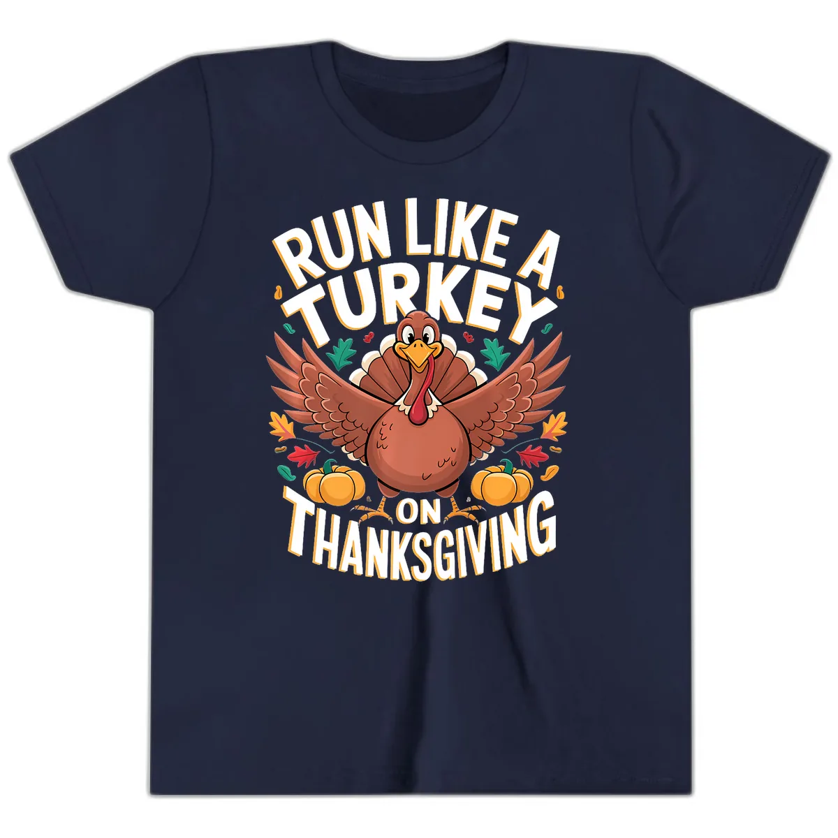 Run Like A Turkey On Thanksgiving Youth T-Shirt in Navy