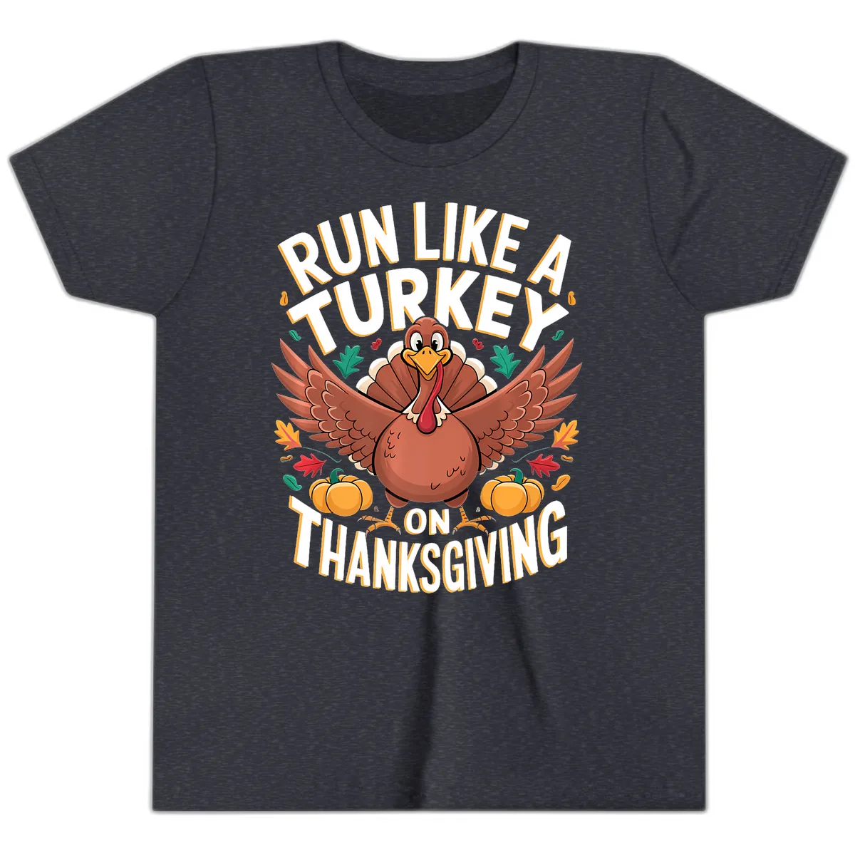 Run Like A Turkey On Thanksgiving Youth T-Shirt in Heather Navy