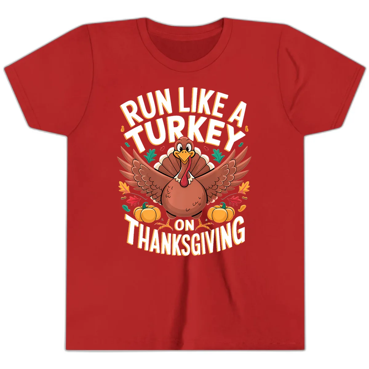 Run Like A Turkey On Thanksgiving Youth T-Shirt in Red