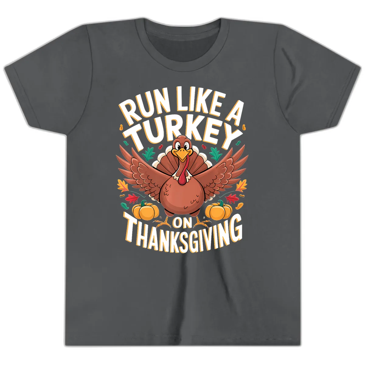Run Like A Turkey On Thanksgiving Youth T-Shirt in Asphalt