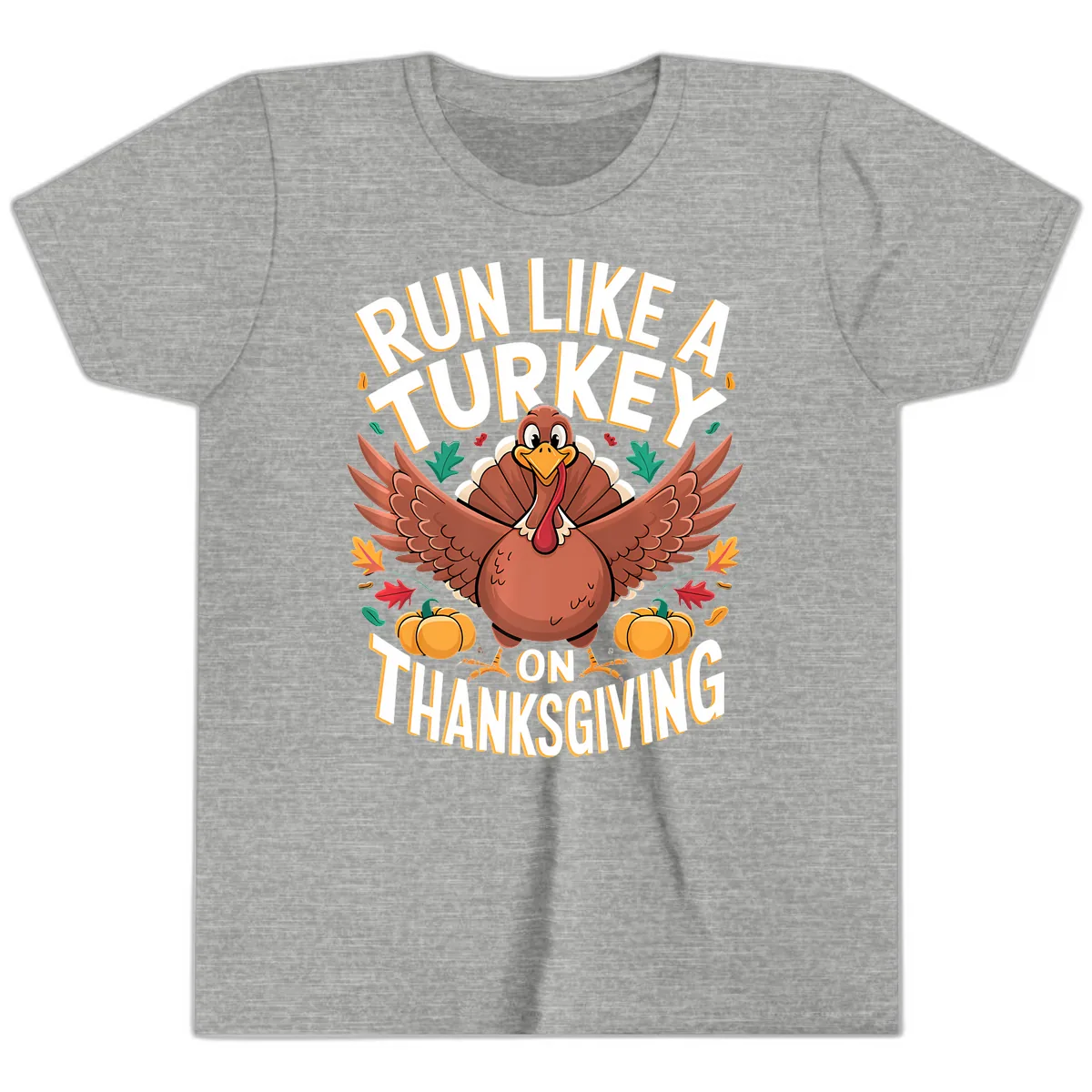 Run Like A Turkey On Thanksgiving Youth T-Shirt in Athletic Heather