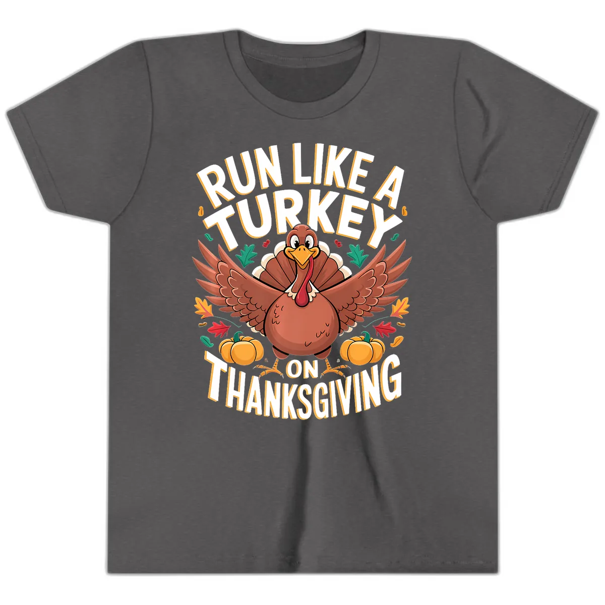 Run Like A Turkey On Thanksgiving Youth T-Shirt in Dark Heather Grey
