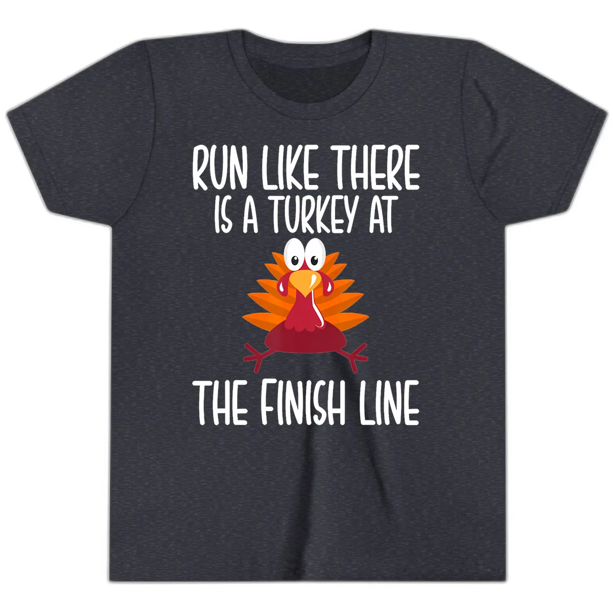 Run Like A Turkey On The Finish Line Youth T-Shirt in Heather Navy