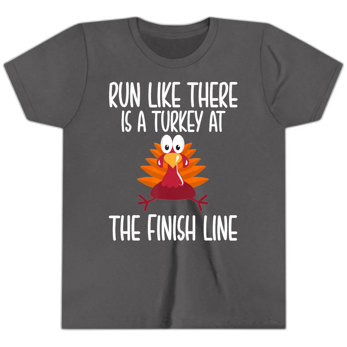 Run Like A Turkey On The Finish Line Youth T-Shirt in Dark Heather Grey