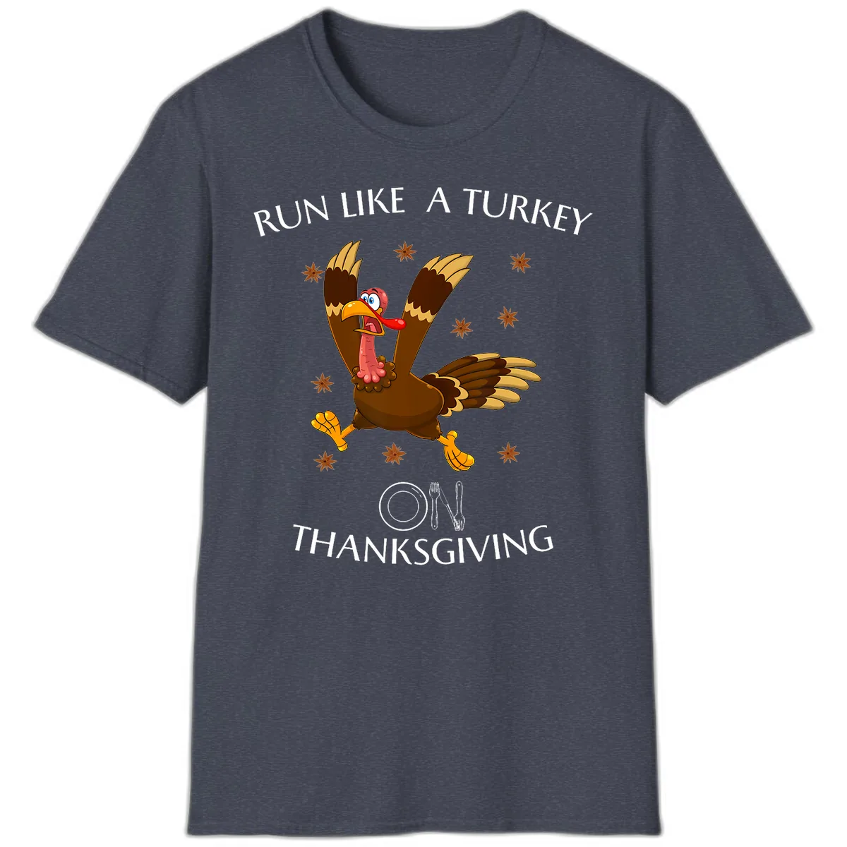 Run Like A Turkey On Thanksgiving T-Shirt in Heather Navy