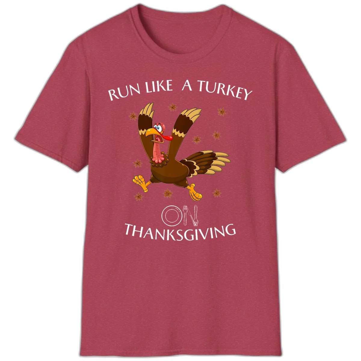 Run Like A Turkey On Thanksgiving T-Shirt in Heather Cardinal