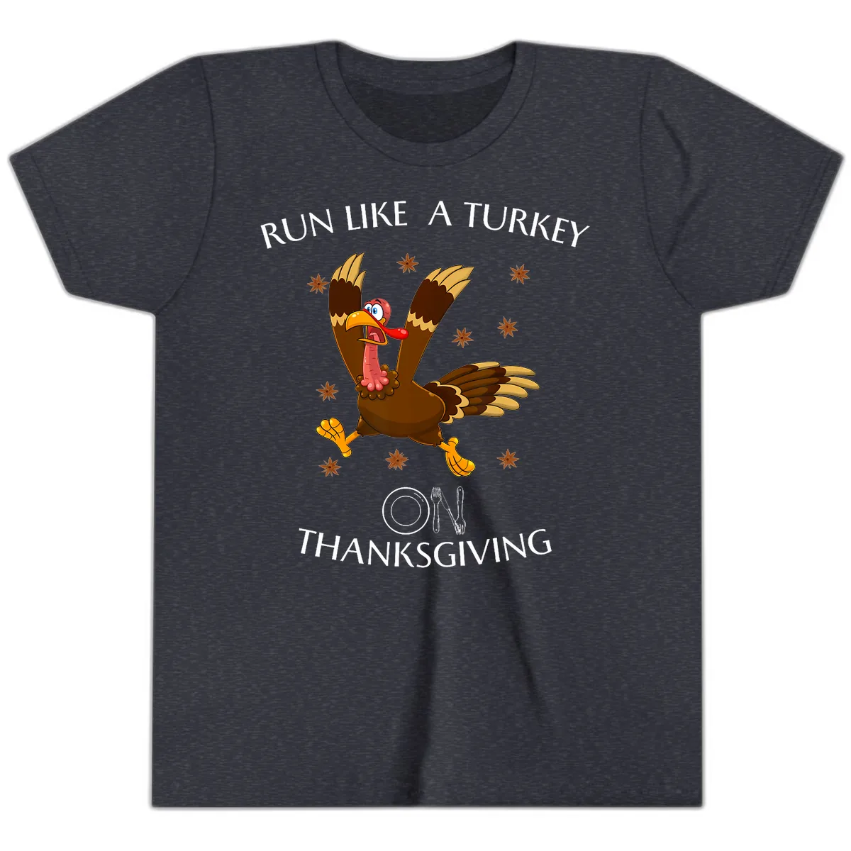 Run Like A Turkey On Thanksgiving Youth T-Shirt in Heather Navy
