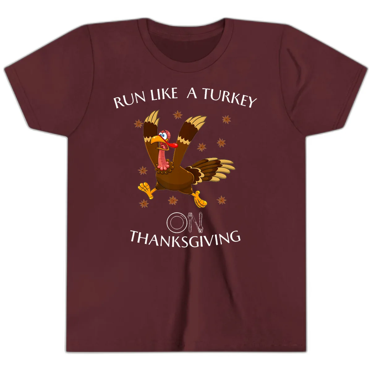Run Like A Turkey On Thanksgiving Youth T-Shirt in Maroon