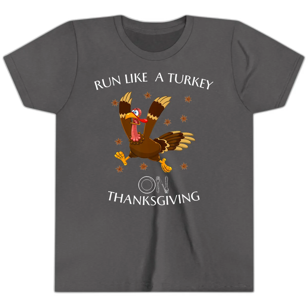 Run Like A Turkey On Thanksgiving Youth T-Shirt in Dark Heather Grey