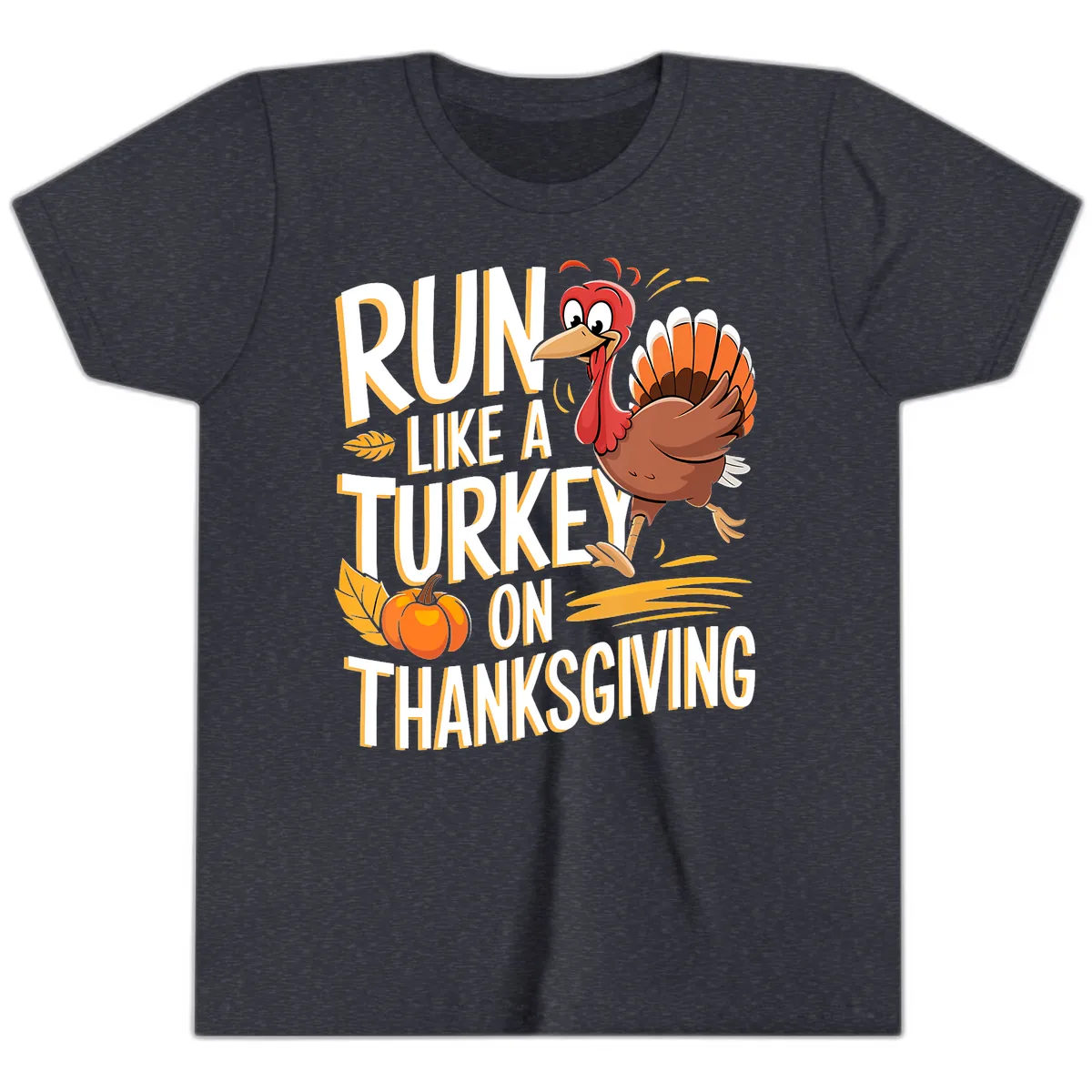 Run Like A Turkey On Thanksgiving Youth T-Shirt in Heather Navy