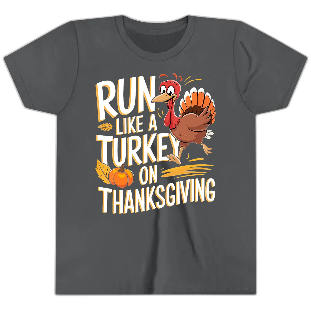 Run Like A Turkey On Thanksgiving Youth T-Shirt in Asphalt