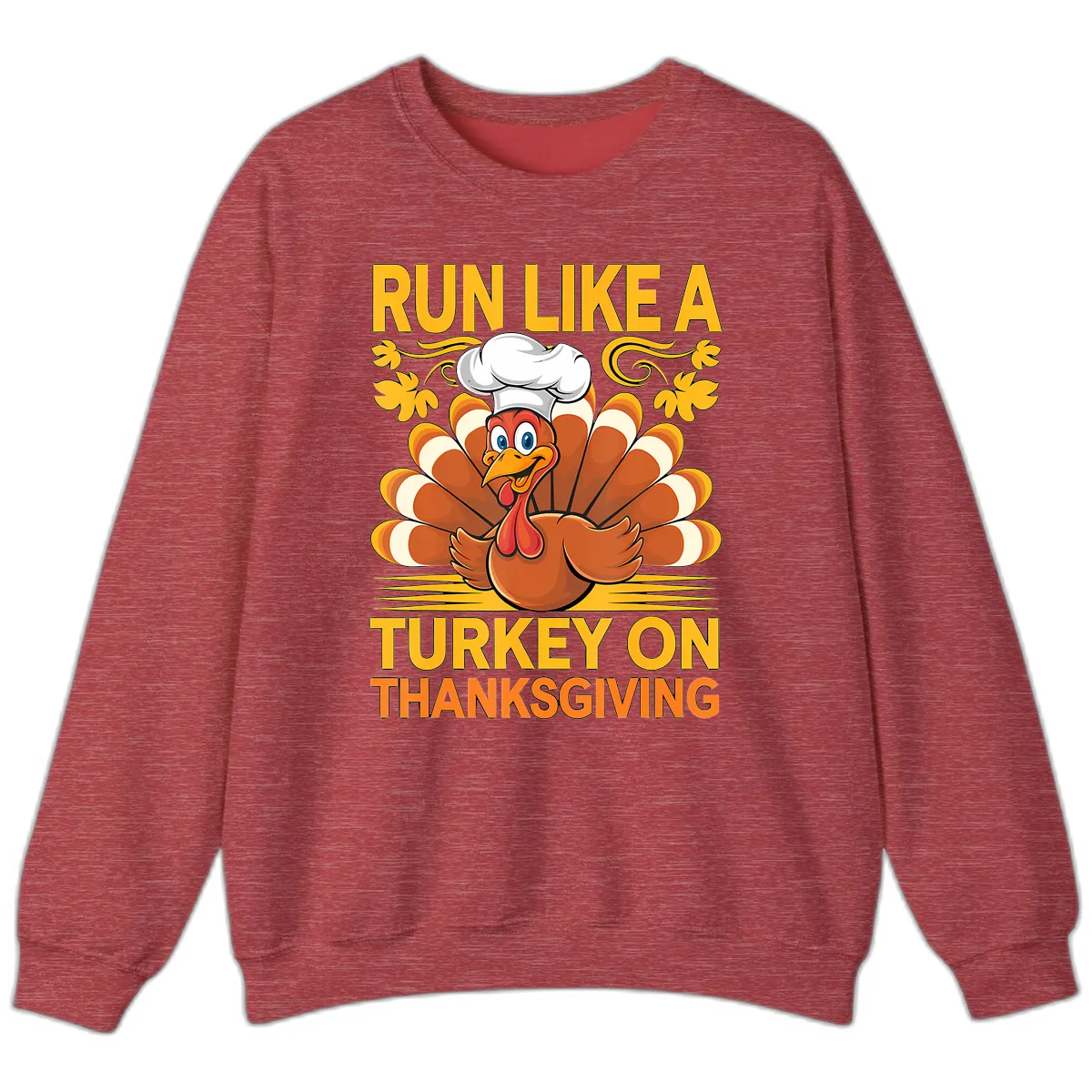 Run Like A Turkey On Thanksgiving Sweatshirt in Heather Scarlet Red