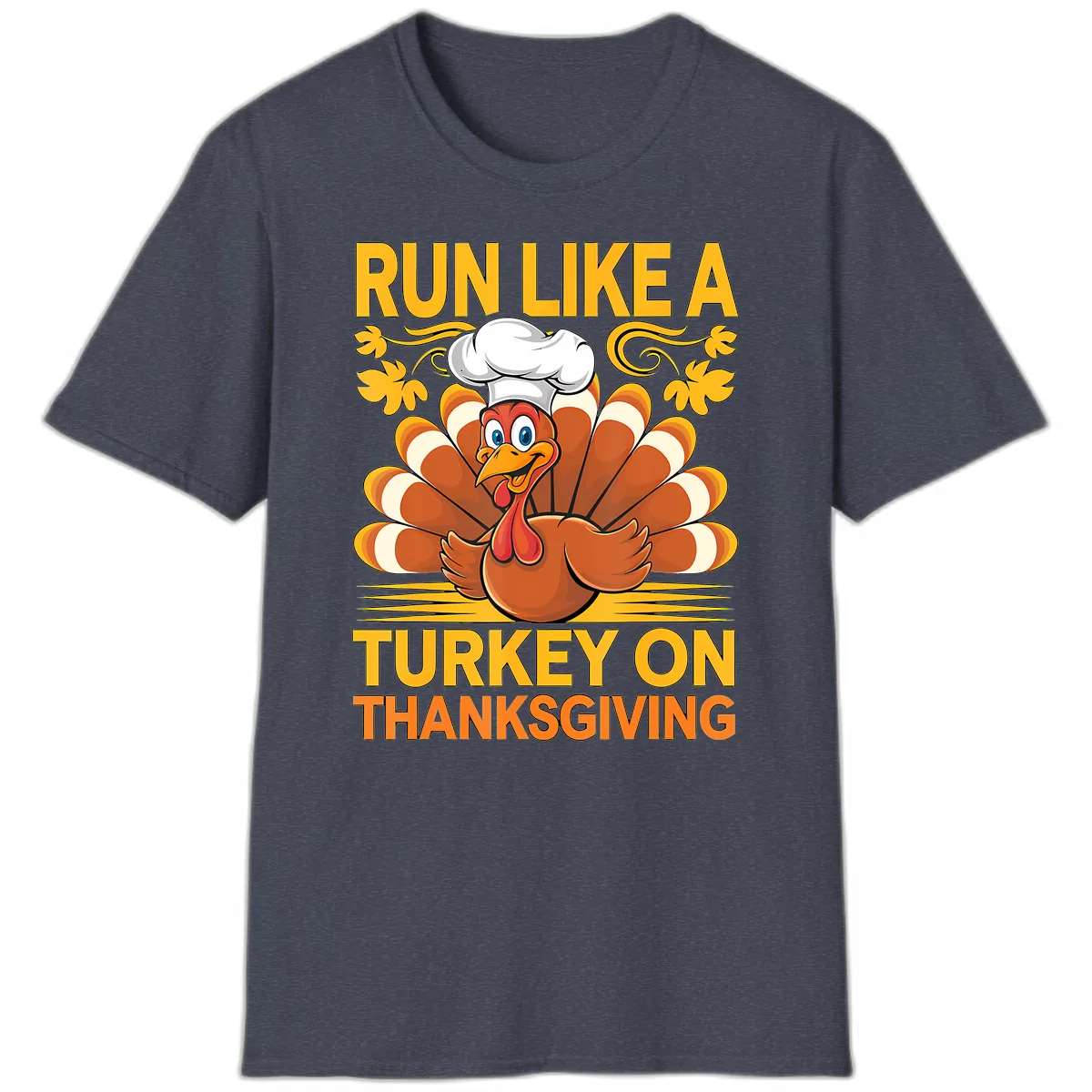 Run Like A Turkey On Thanksgiving T-Shirt in Heather Navy
