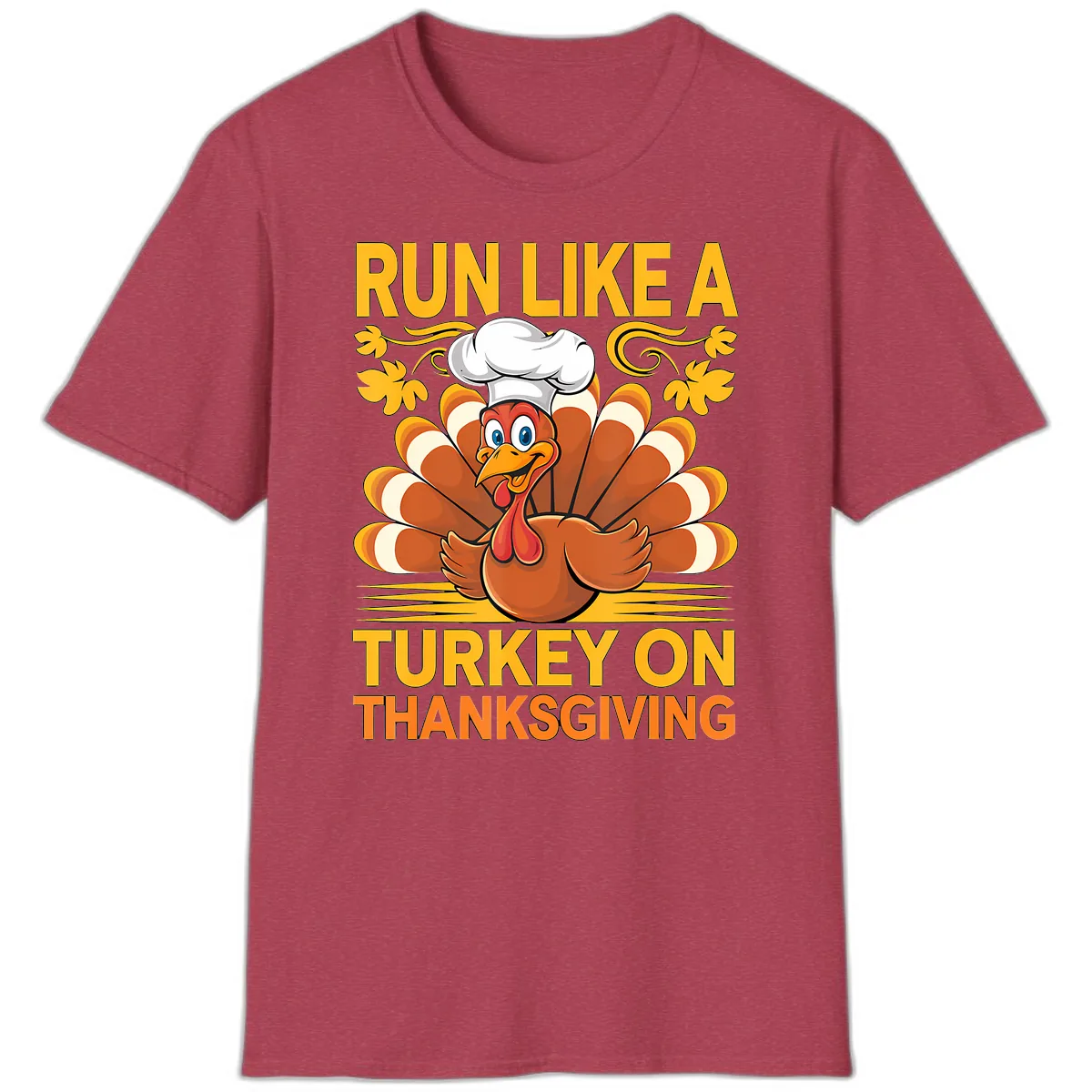 Run Like A Turkey On Thanksgiving T-Shirt in Heather Cardinal