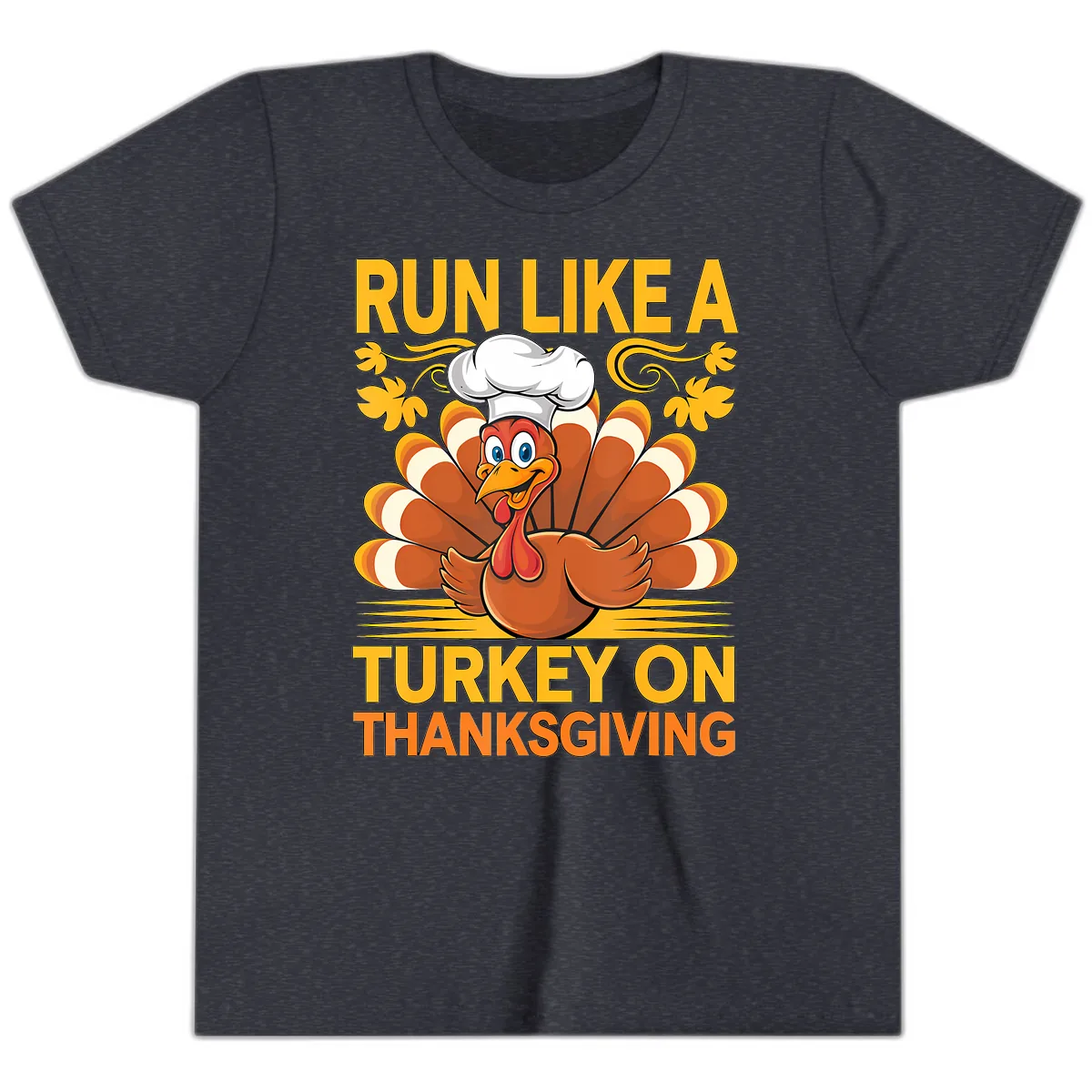 Run Like A Turkey On Thanksgiving Youth T-Shirt in Heather Navy