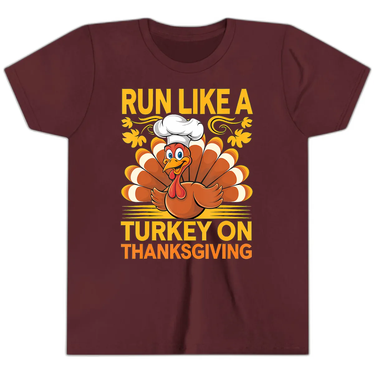 Run Like A Turkey On Thanksgiving Youth T-Shirt in Maroon