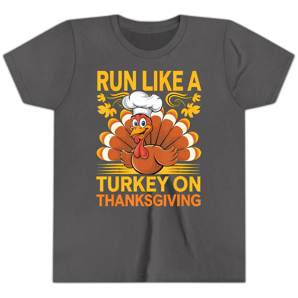 Run Like A Turkey On Thanksgiving Youth T-Shirt in Dark Heather Grey