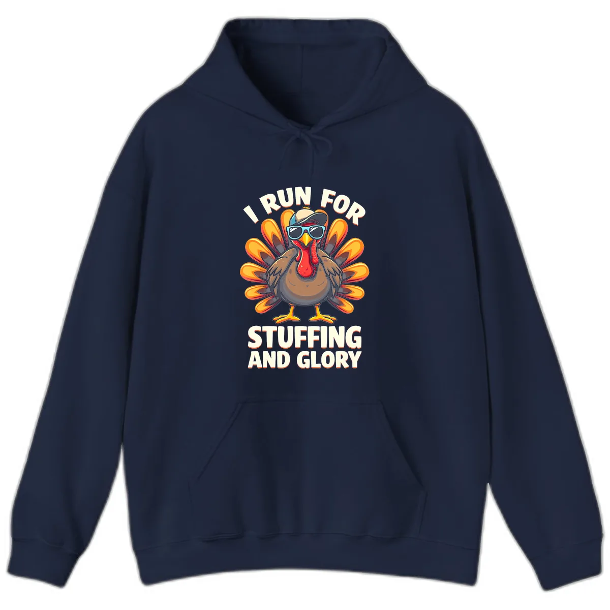 I Run For Stuffing And Glory Turkey Trot Hoodie in Navy