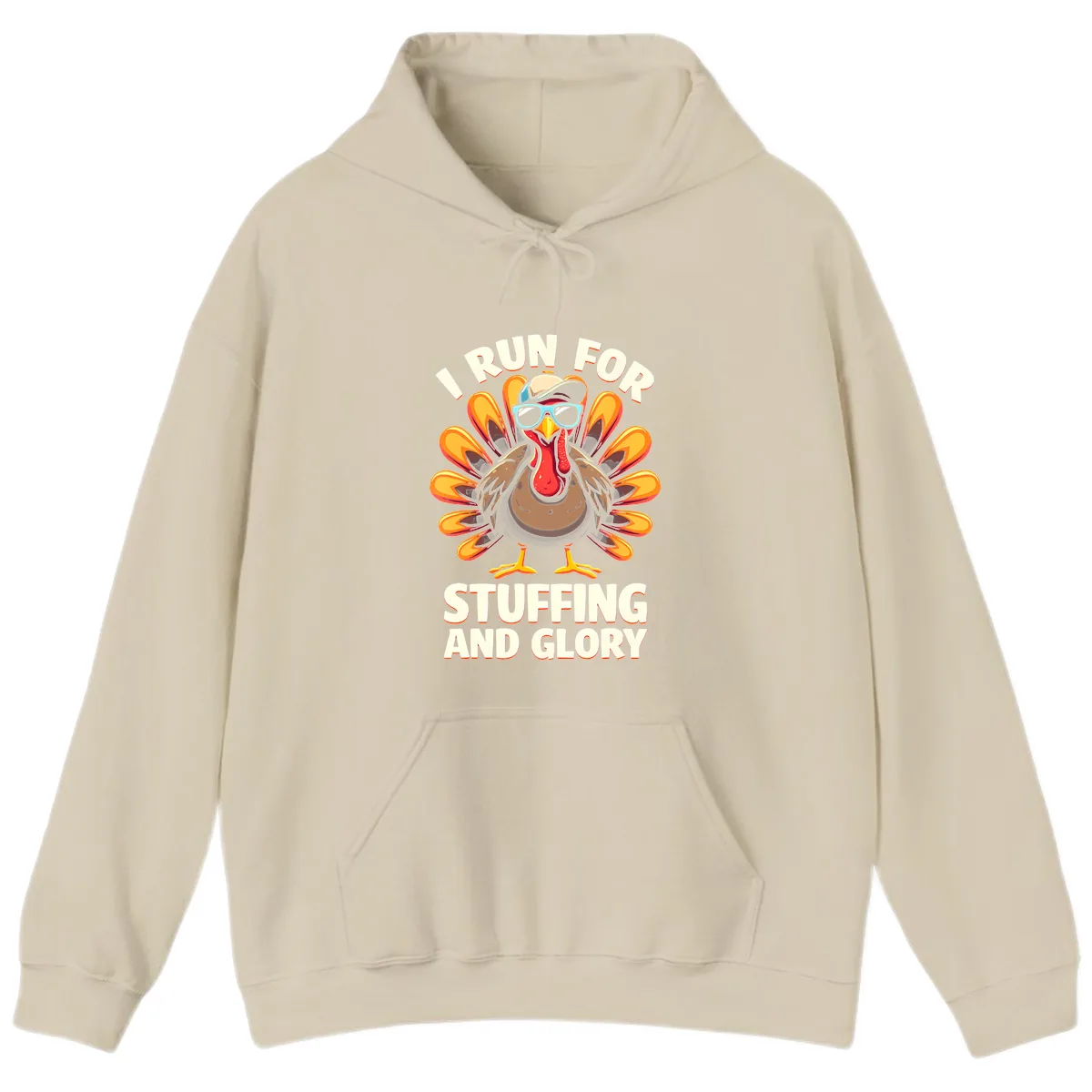 I Run For Stuffing And Glory Turkey Trot Hoodie in Sand