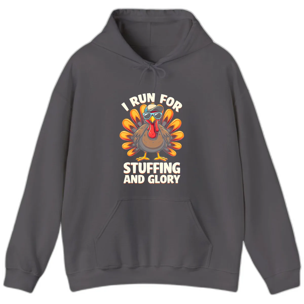 I Run For Stuffing And Glory Turkey Trot Hoodie in Charcoal
