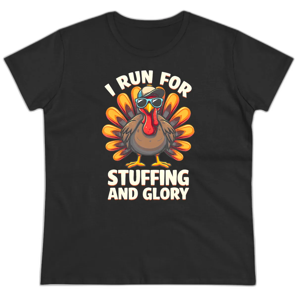 I Run For Stuffing And Glory Turkey Trot Ladies Tee in Black