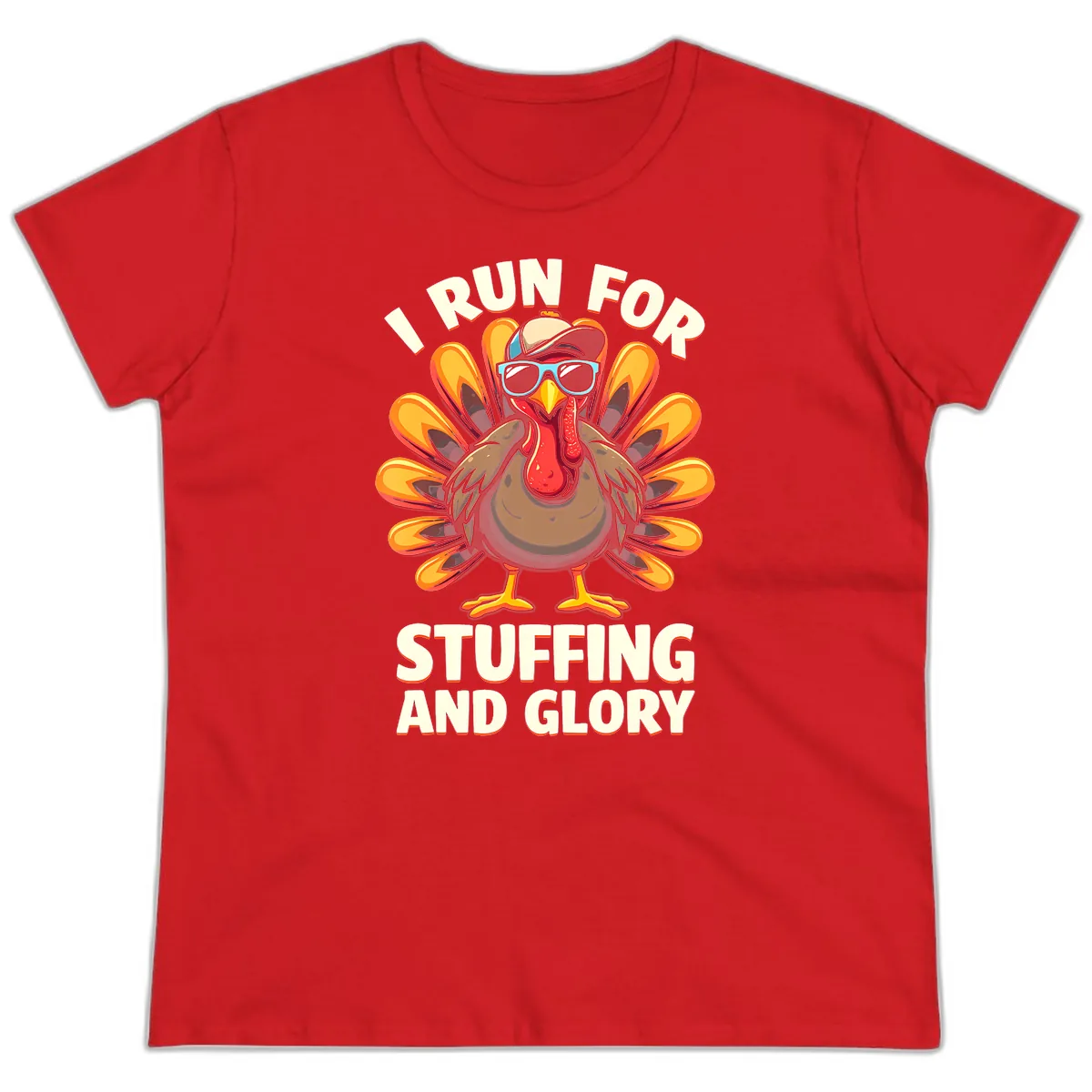 I Run For Stuffing And Glory Turkey Trot Ladies Tee in Red