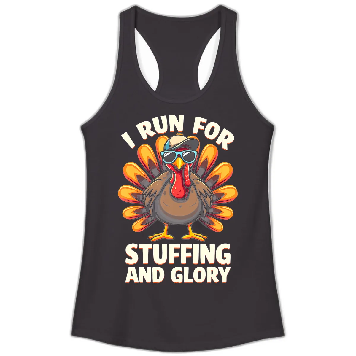 I Run For Stuffing And Glory Turkey Trot Ladies Tank in Black
