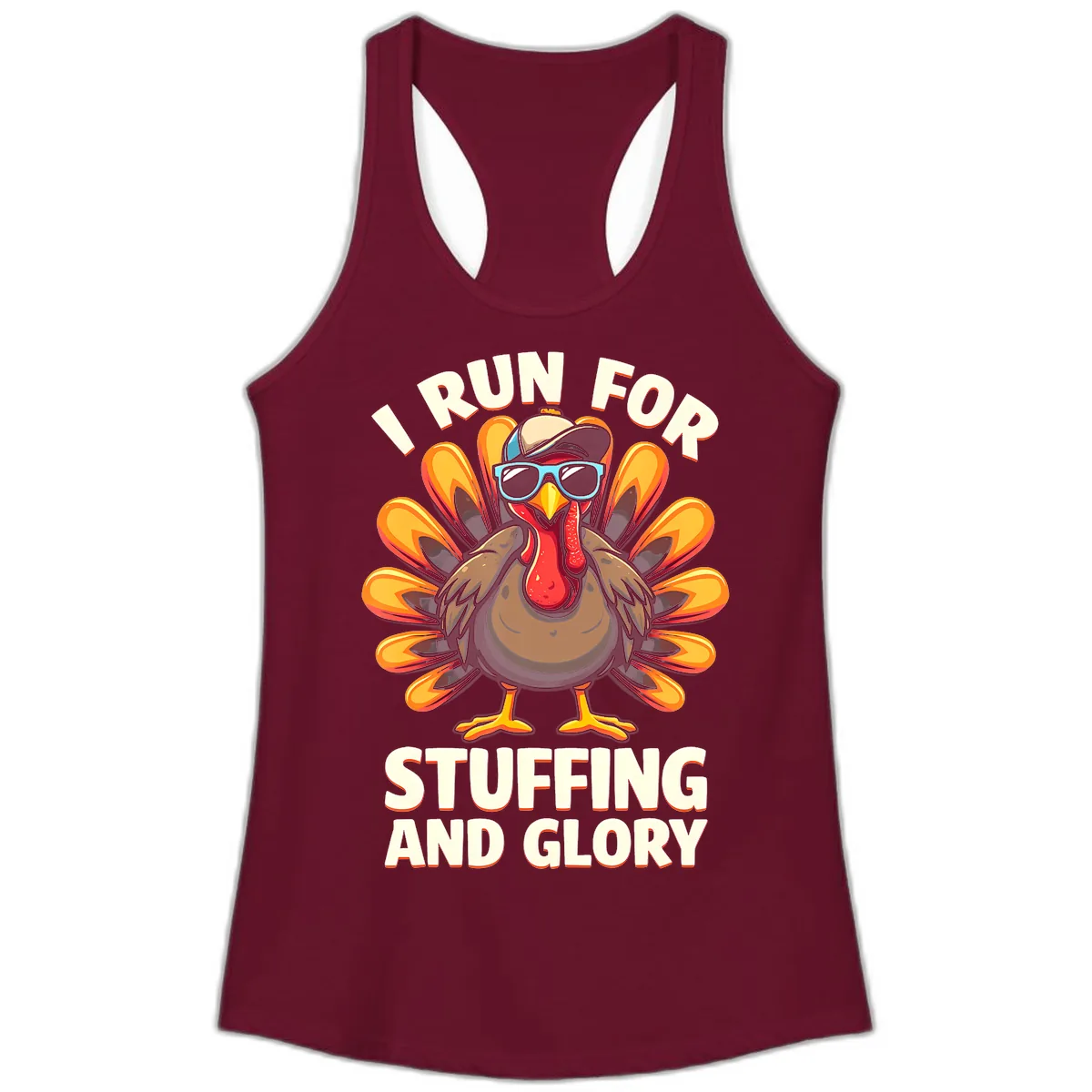 I Run For Stuffing And Glory Turkey Trot Ladies Tank in Solid Cardinal Red