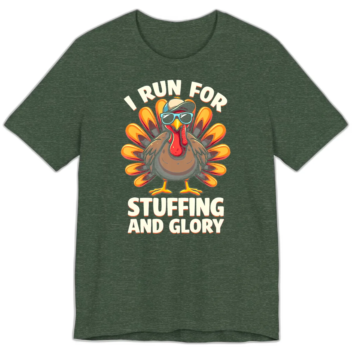 I Run For Stuffing And Glory Turkey Trot Premium T-Shirt in Heather Forest
