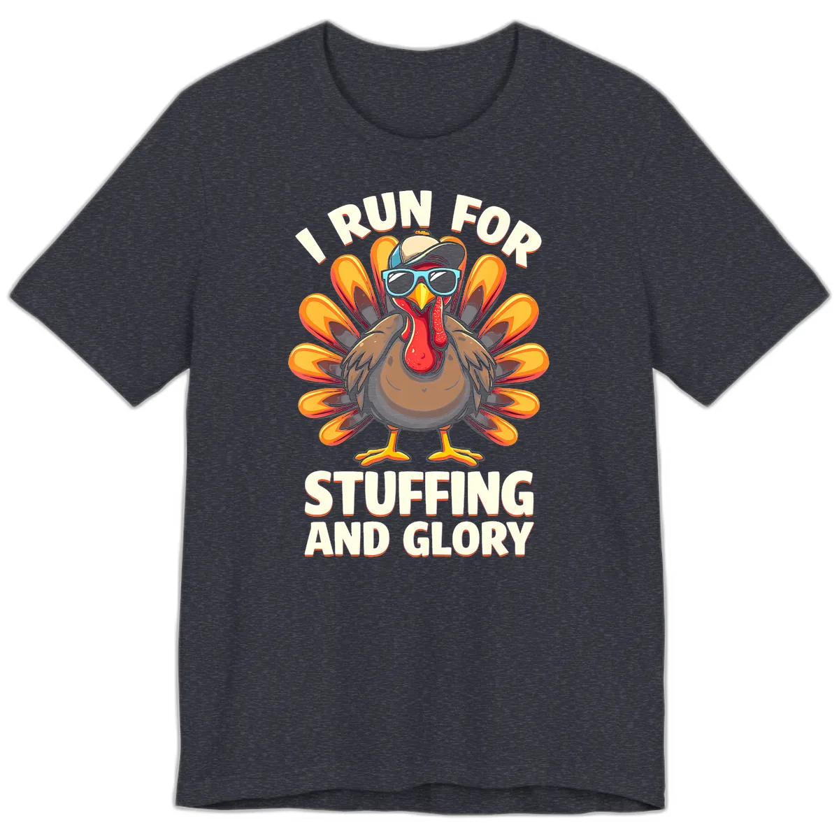 I Run For Stuffing And Glory Turkey Trot Premium T-Shirt in Heather Navy