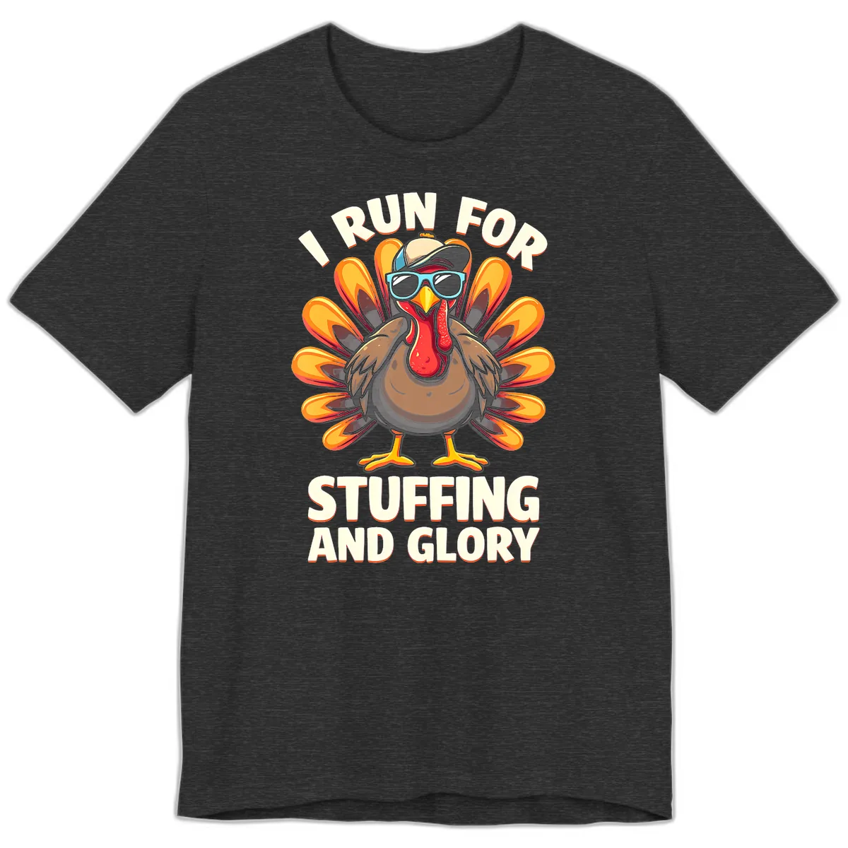 I Run For Stuffing And Glory Turkey Trot Premium T-Shirt in Dark Grey Heather