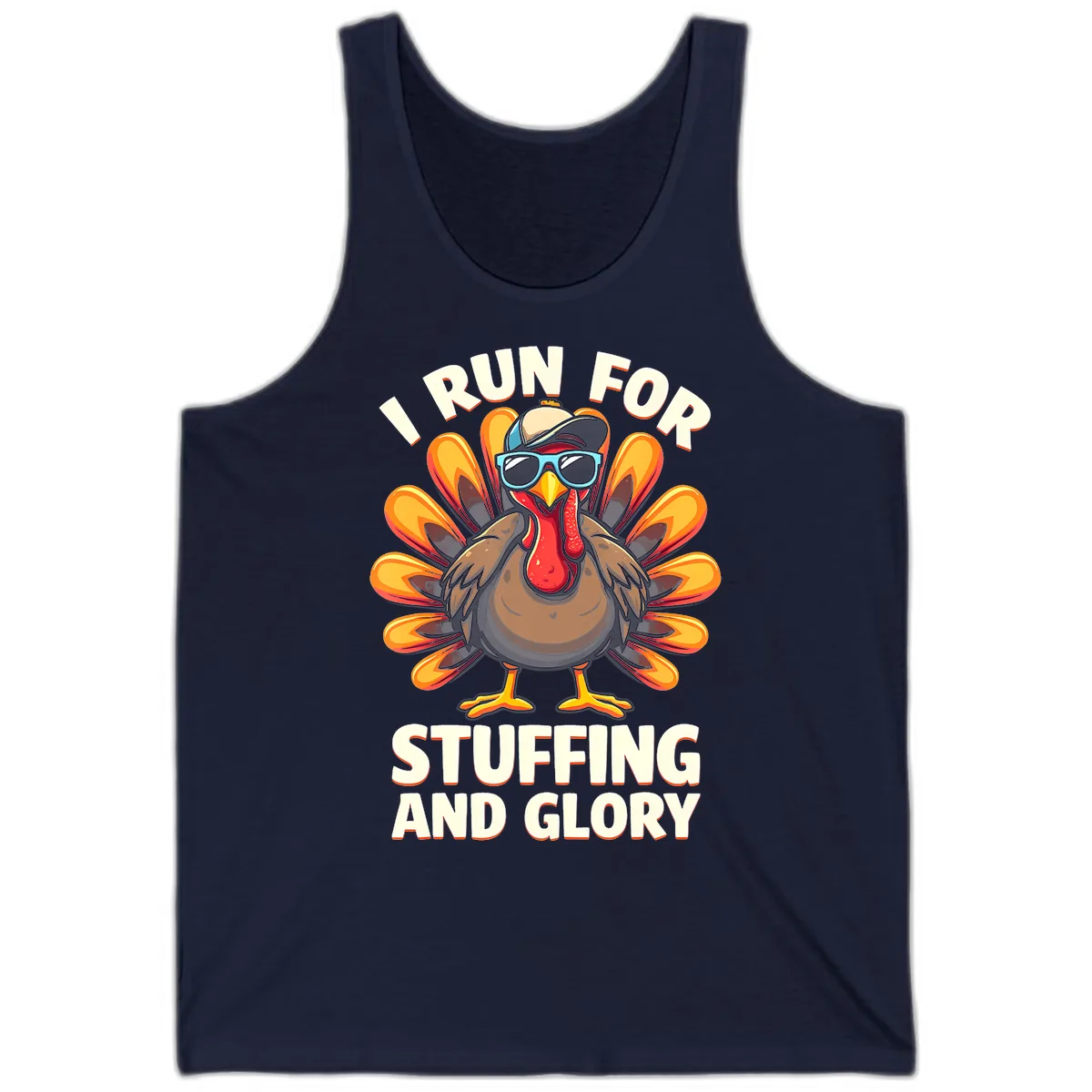 I Run For Stuffing And Glory Turkey Trot Tank in Navy
