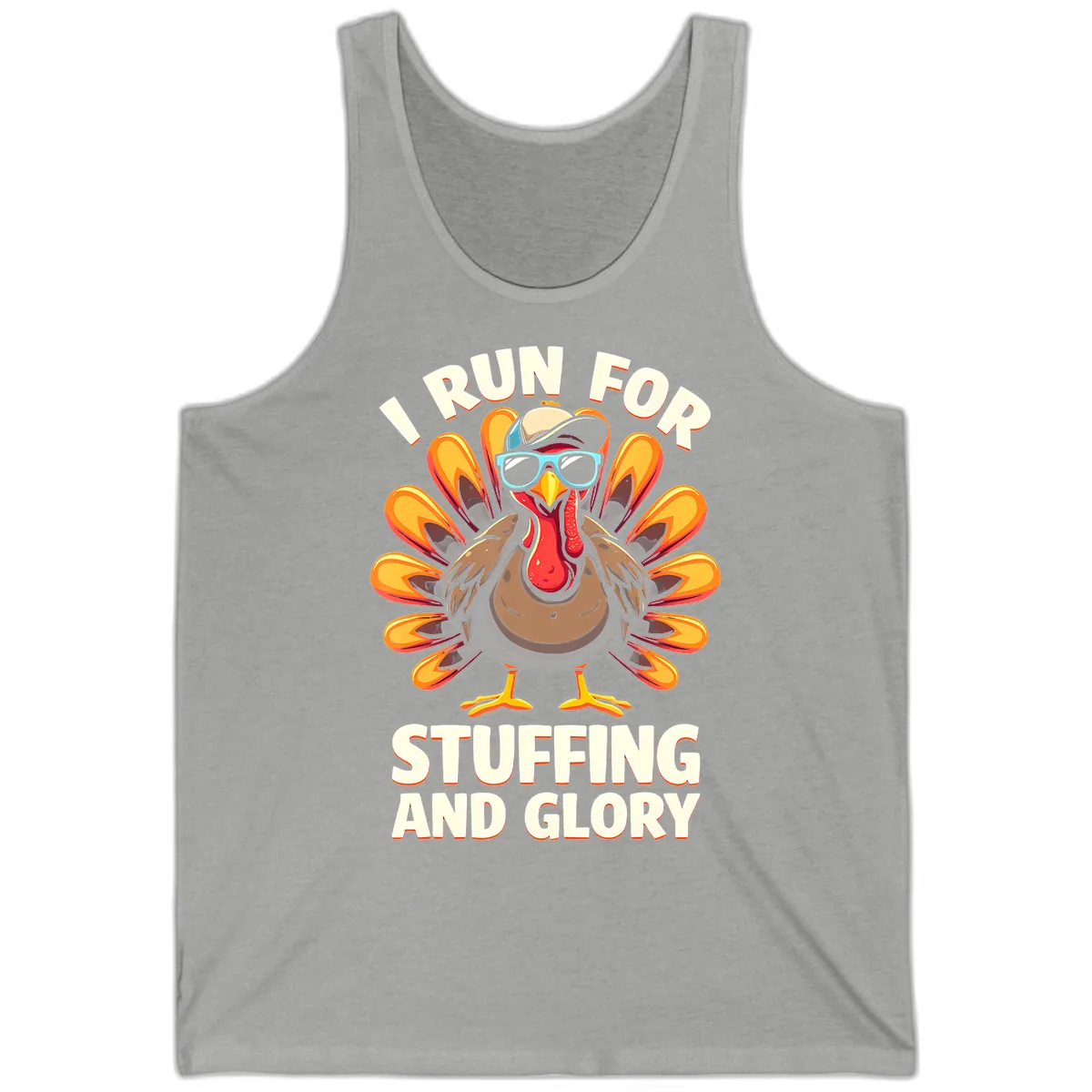 I Run For Stuffing And Glory Turkey Trot Tank in Athletic Heather