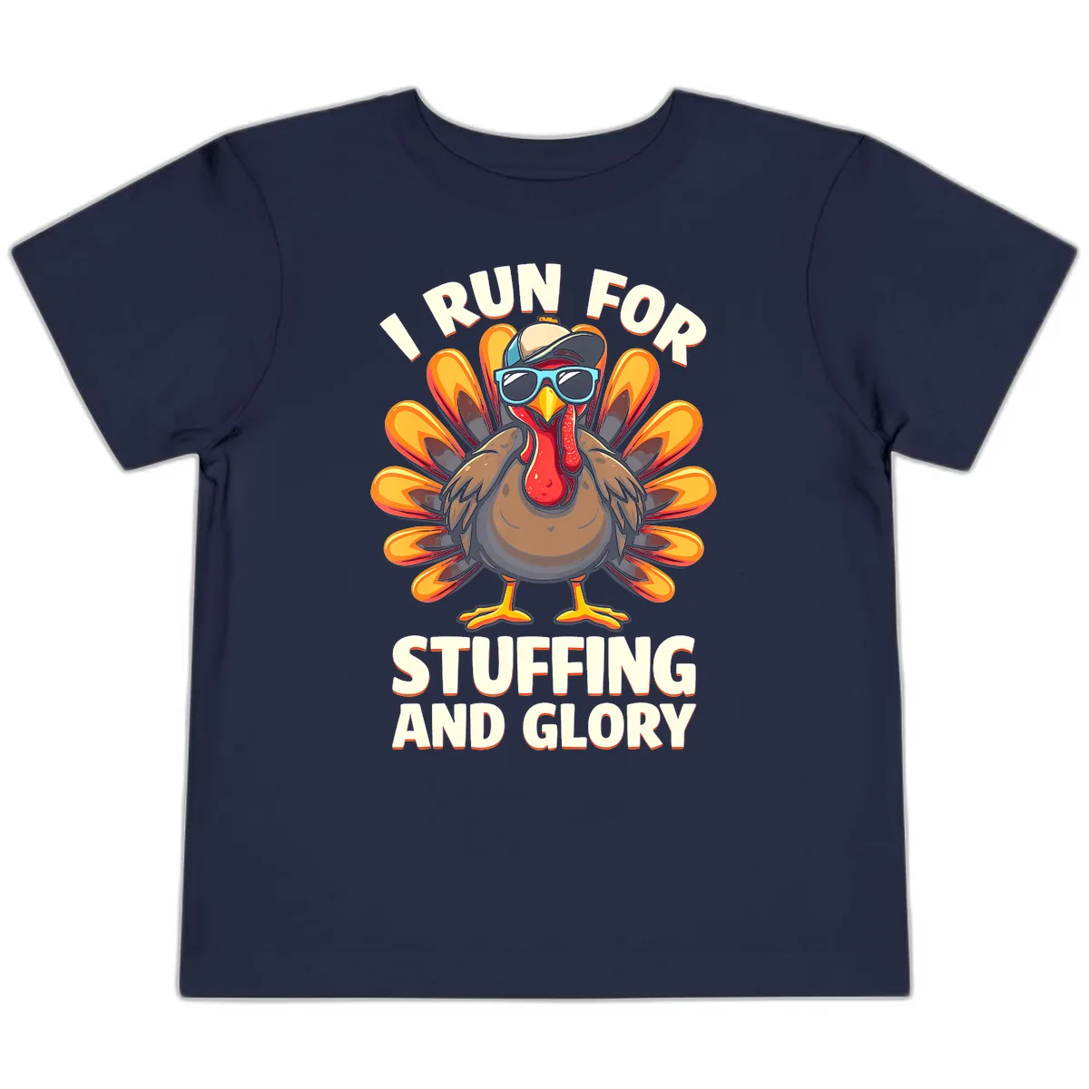 I Run For Stuffing And Glory Turkey Trot Toddler T-Shirt in Navy