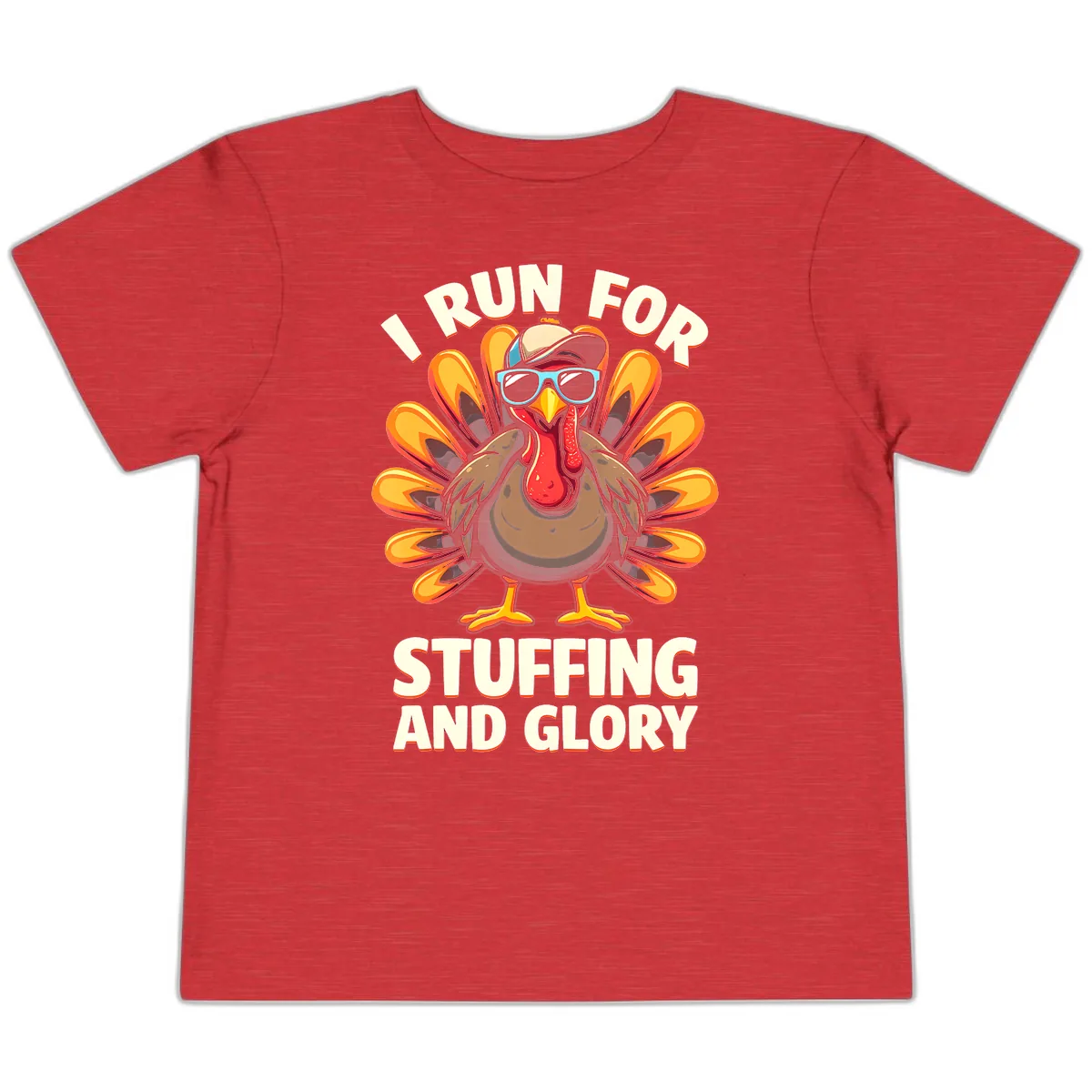 I Run For Stuffing And Glory Turkey Trot Toddler T-Shirt in Heather Red