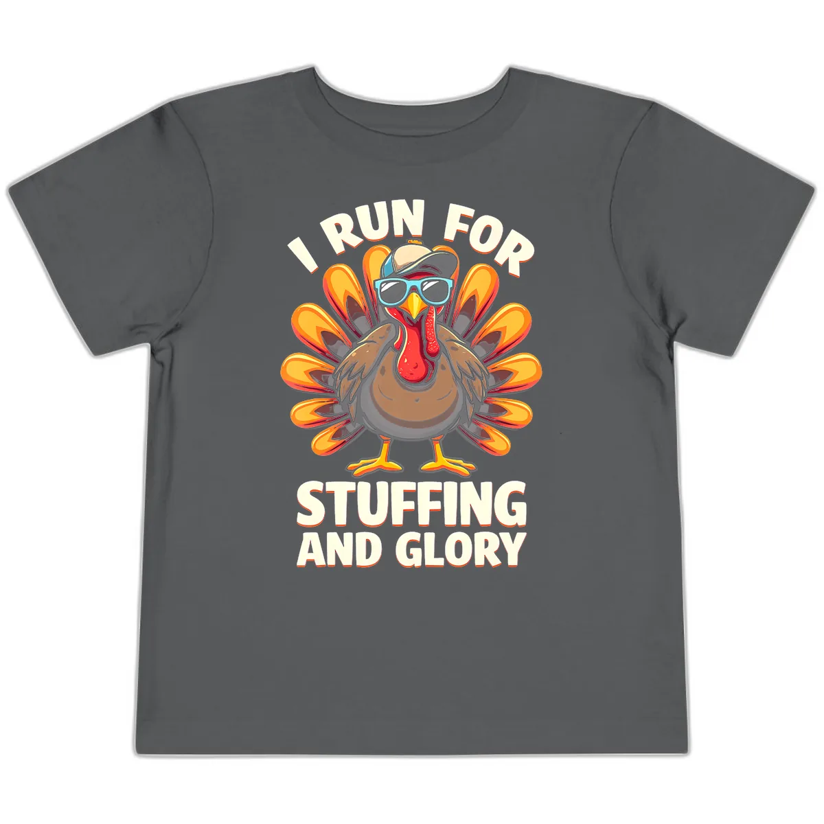 I Run For Stuffing And Glory Turkey Trot Toddler T-Shirt in Asphalt