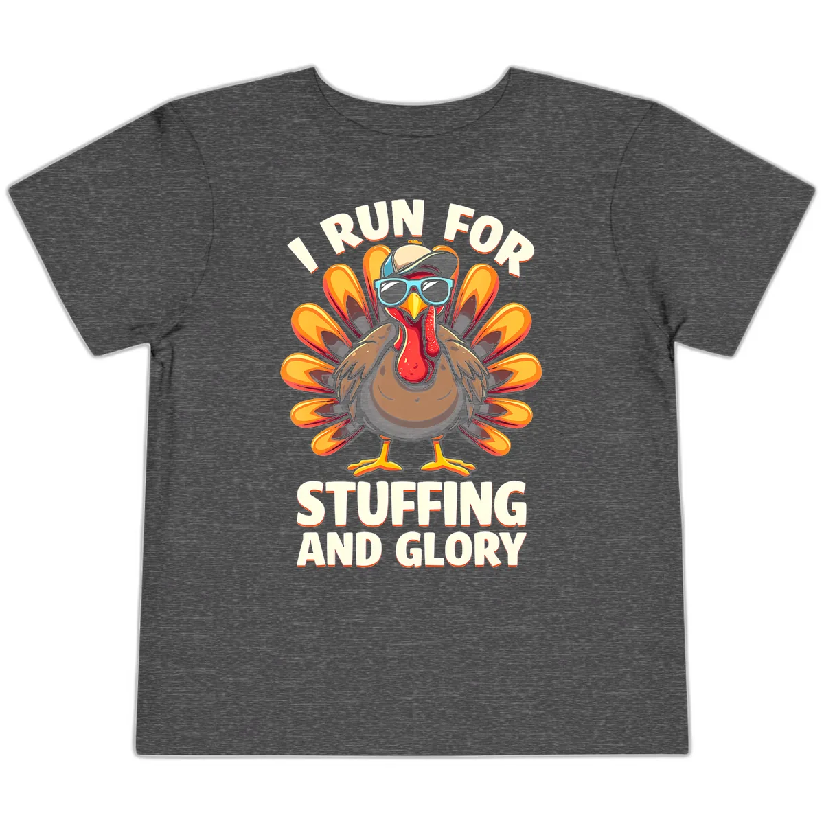 I Run For Stuffing And Glory Turkey Trot Toddler T-Shirt in Dark Heather Grey