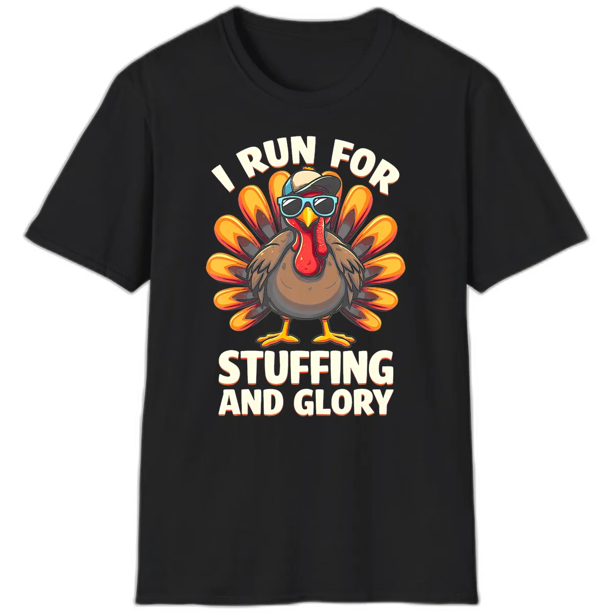 I Run For Stuffing And Glory Turkey Trot T-Shirt in Black