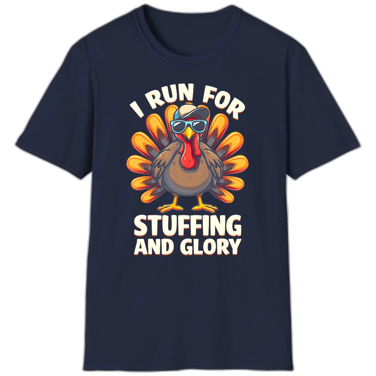 I Run For Stuffing And Glory Turkey Trot T-Shirt in Navy