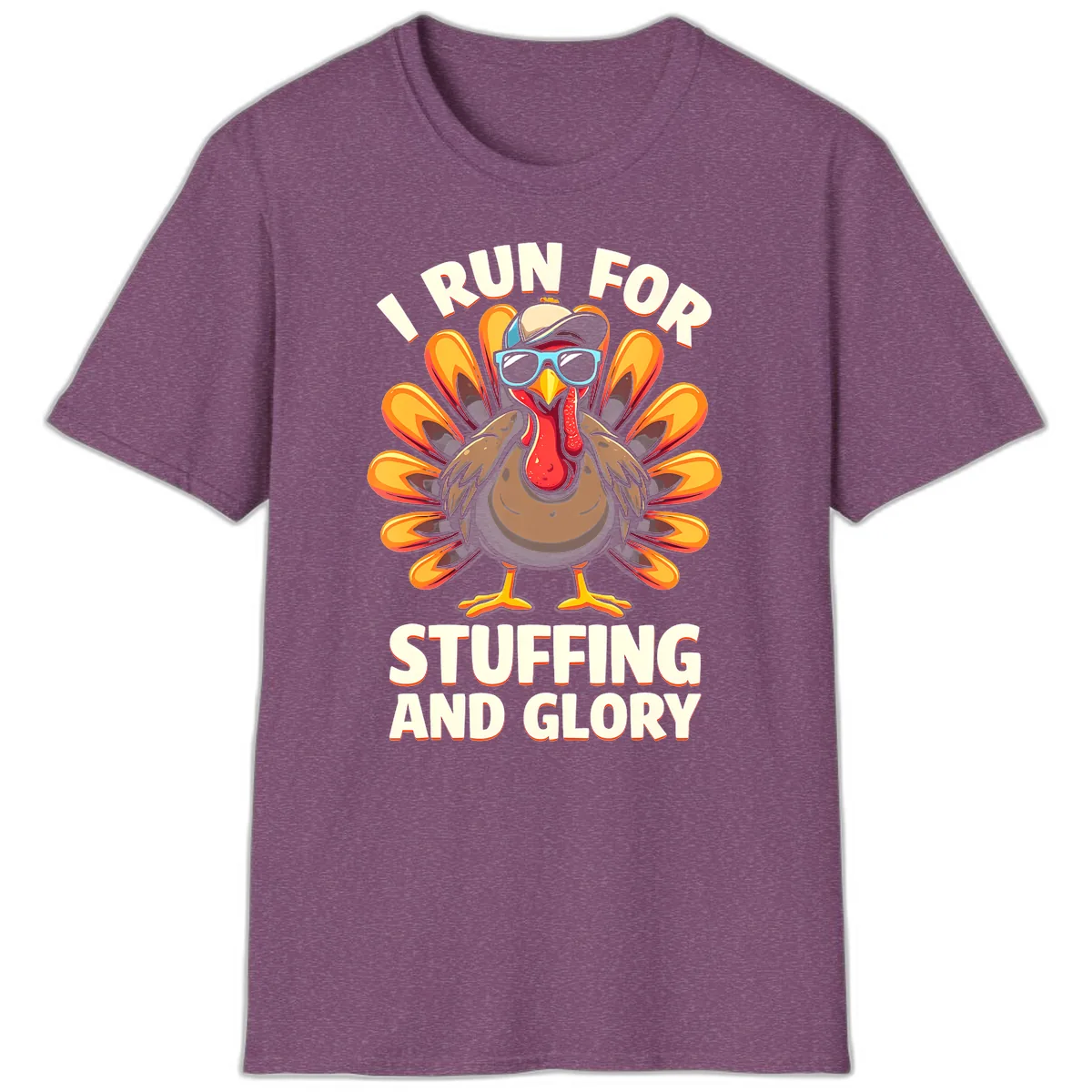 I Run For Stuffing And Glory Turkey Trot T-Shirt in Heather Maroon