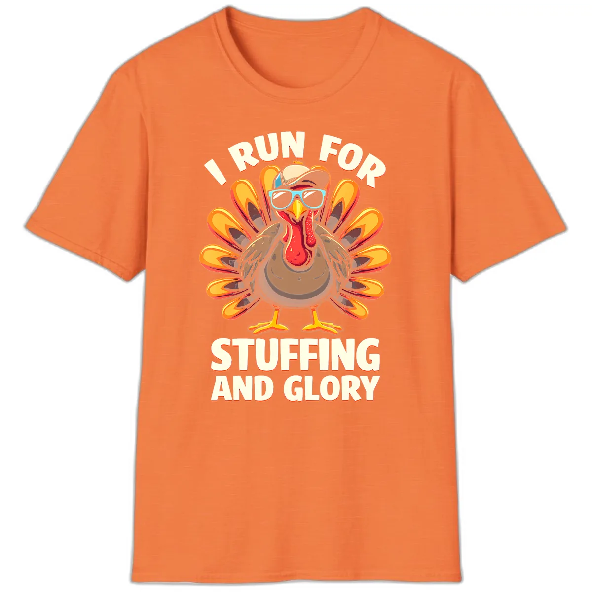 I Run For Stuffing And Glory Turkey Trot T-Shirt in Heather Orange