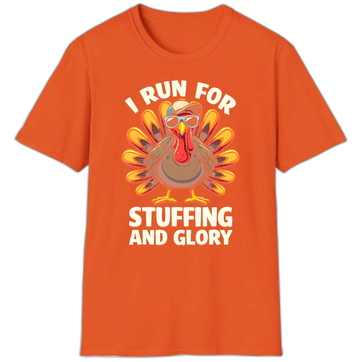 I Run For Stuffing And Glory Turkey Trot T-Shirt in Orange