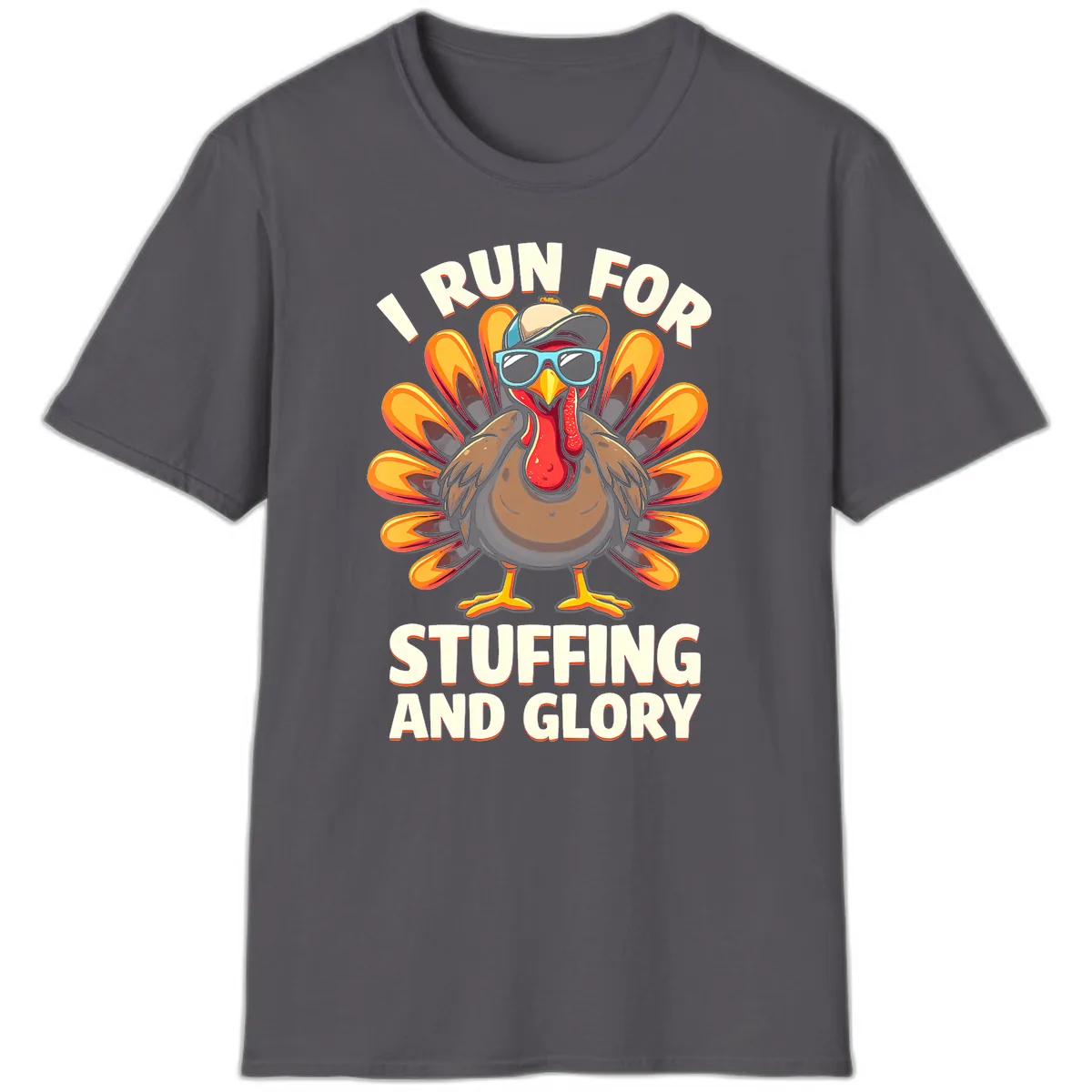 I Run For Stuffing And Glory Turkey Trot T-Shirt in Charcoal
