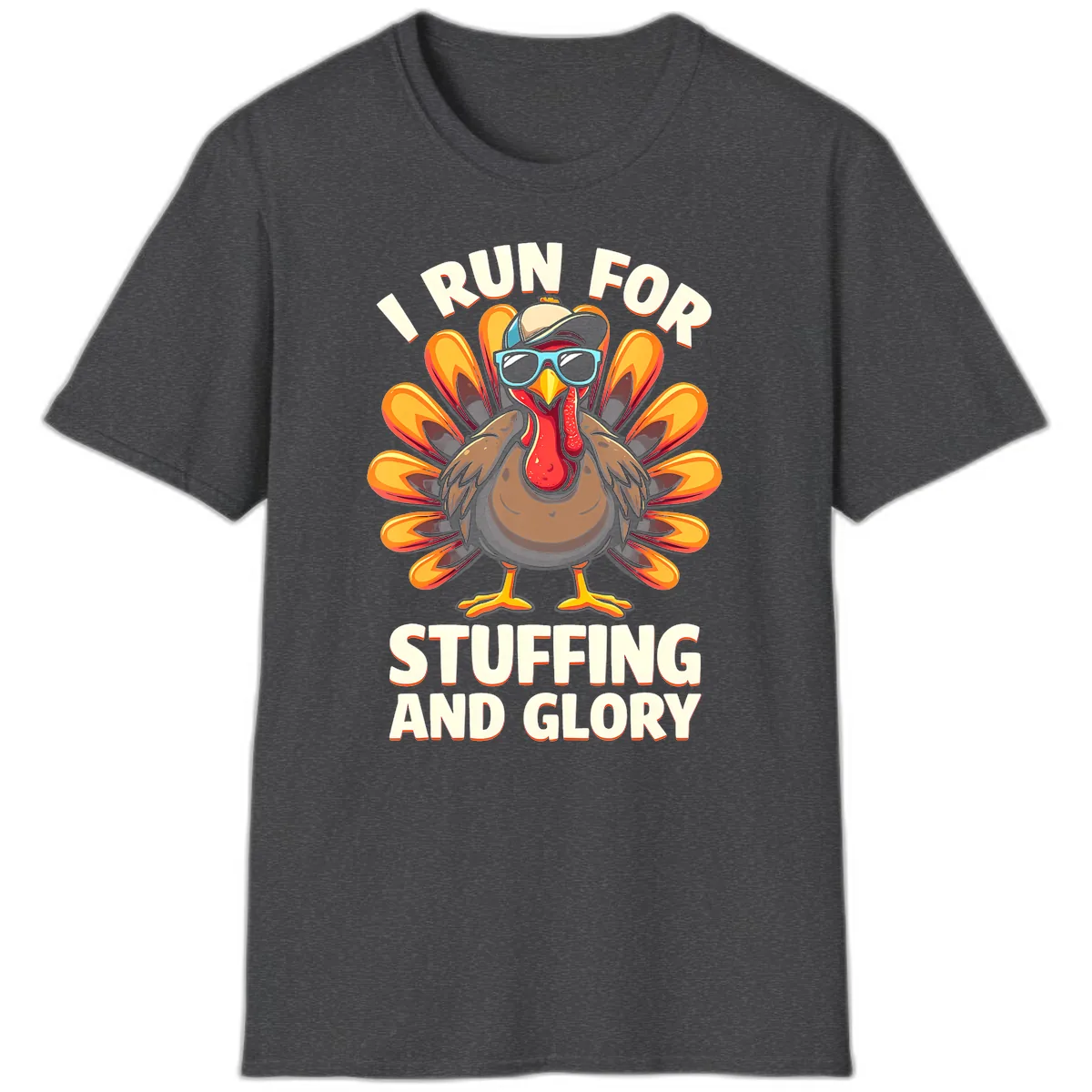 I Run For Stuffing And Glory Turkey Trot T-Shirt in Dark Heather