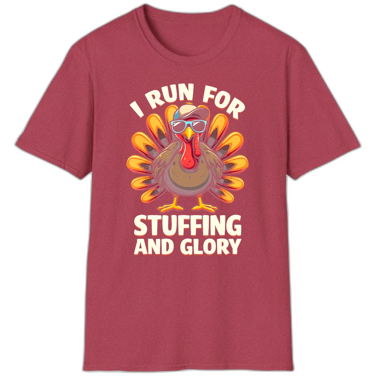 I Run For Stuffing And Glory Turkey Trot T-Shirt in Heather Cardinal