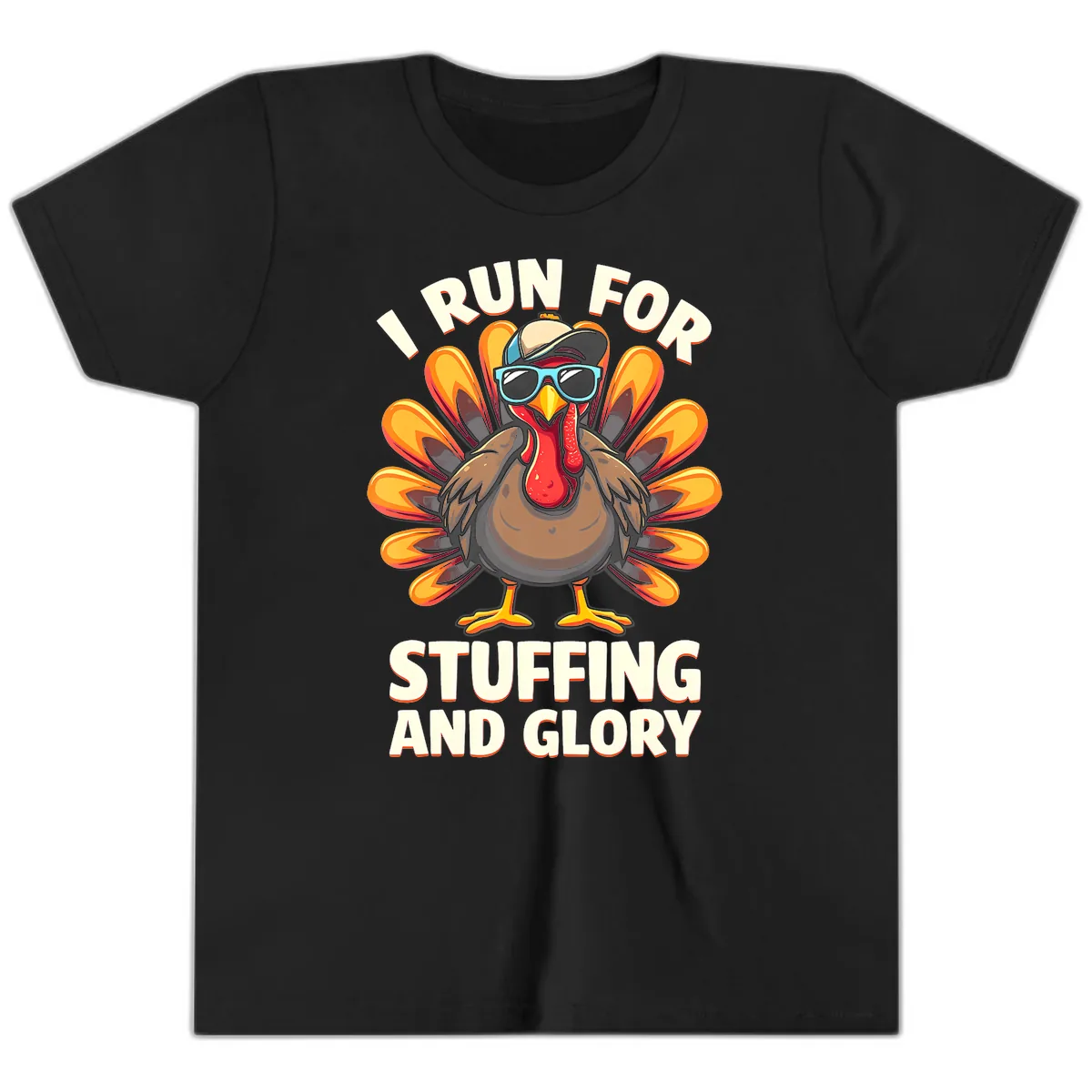 I Run For Stuffing And Glory Turkey Trot Youth T-Shirt in Black