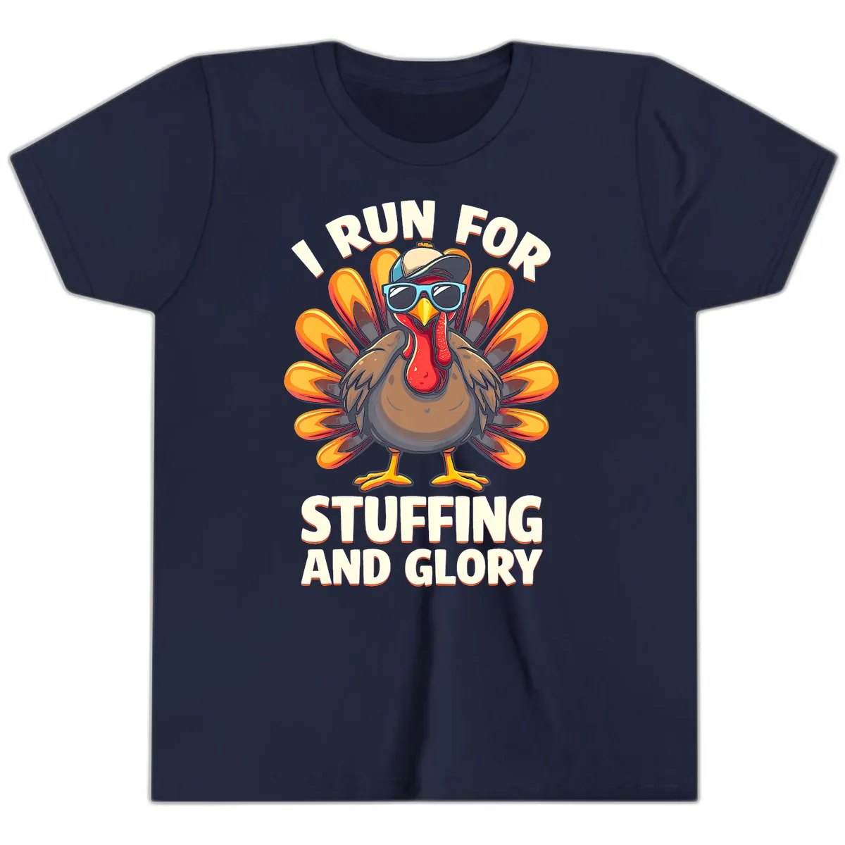 I Run For Stuffing And Glory Turkey Trot Youth T-Shirt in Navy