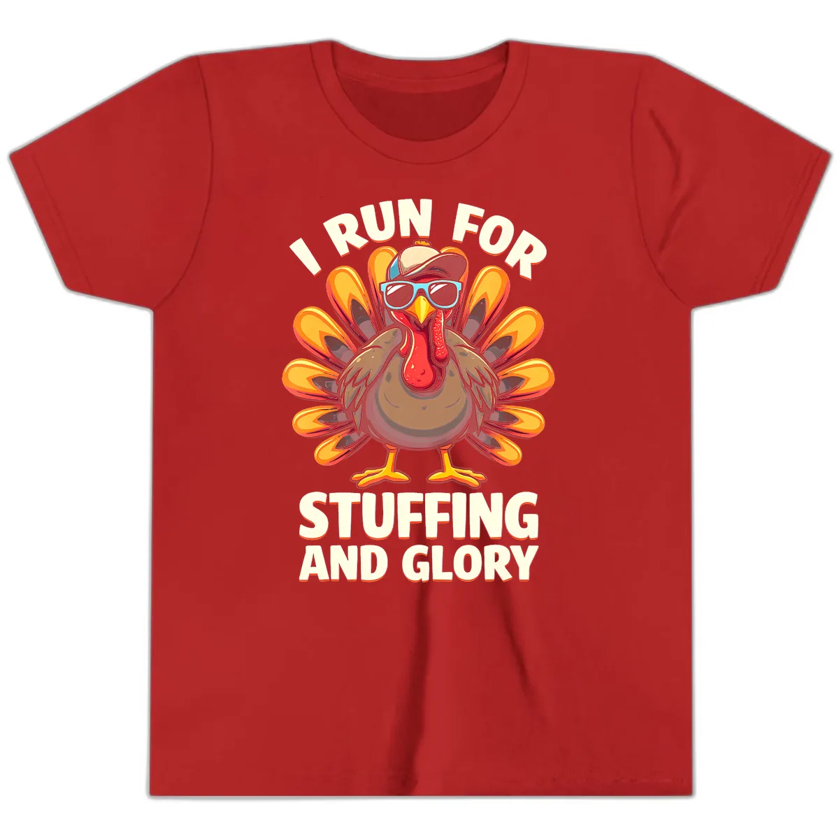 I Run For Stuffing And Glory Turkey Trot Youth T-Shirt in Red