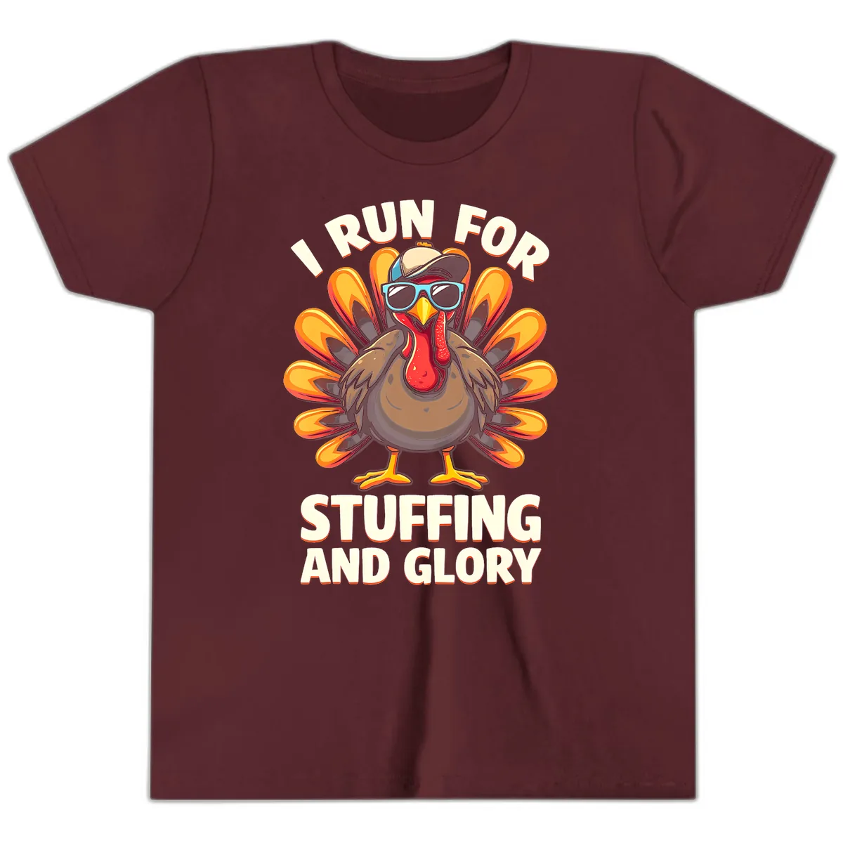 I Run For Stuffing And Glory Turkey Trot Youth T-Shirt in Maroon