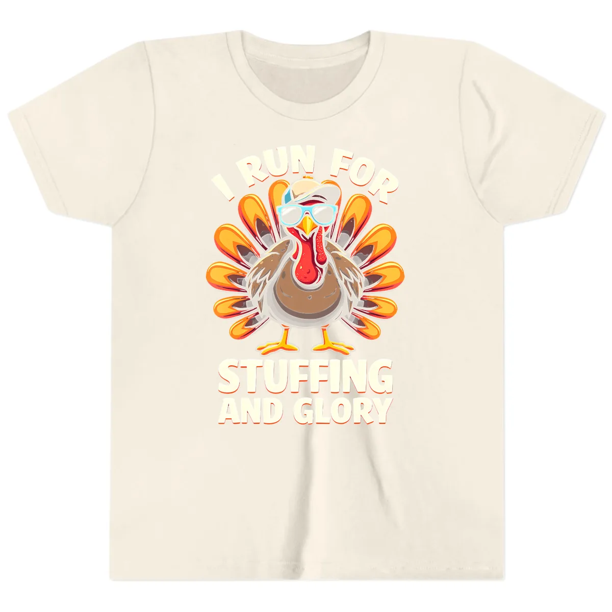 I Run For Stuffing And Glory Turkey Trot Youth T-Shirt in Natural